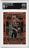 Damian Lillard from the 2021-22 Panini Select set featuring a Tiger parallel graded by Arena Club and given an overall grade of 9.