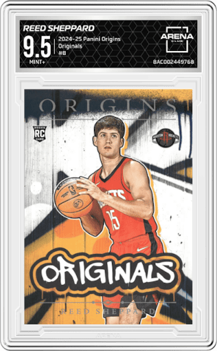 Reed Sheppard from the 2024-25 Panini Origins set graded by Arena Club and given an overall grade of 9.5.