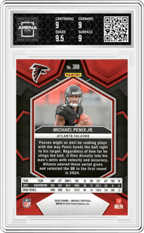 Michael Penix Jr. from the 2024 Panini Mosaic set graded by Arena Club and given an overall grade of 9.