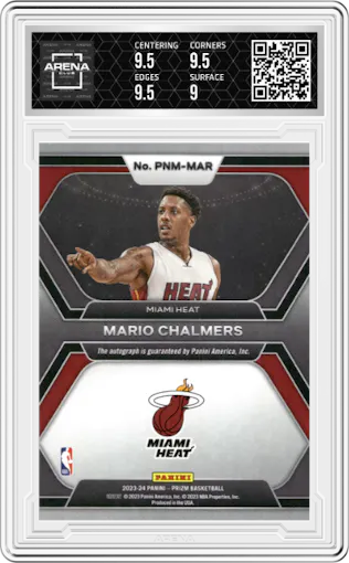 Mario Chalmers from the 2023-24 Panini Prizm set graded by Arena Club and given an overall grade of 9.5.