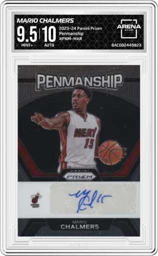 Mario Chalmers from the 2023-24 Panini Prizm set graded by Arena Club and given an overall grade of 9.5.
