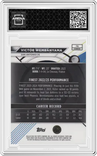 Victor Wembanyama from the 2023-24 Finest set graded by Arena Club.