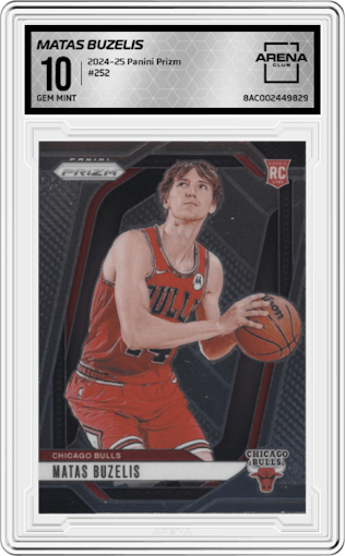 Matas Buzelis from the 2024-25 Panini Prizm set graded by Arena Club and given an overall grade of 10.