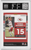 Patrick Mahomes II from the 2021 Panini Contenders   set featuring a Silver parallel graded by Arena Club and given an overall grade of 9.