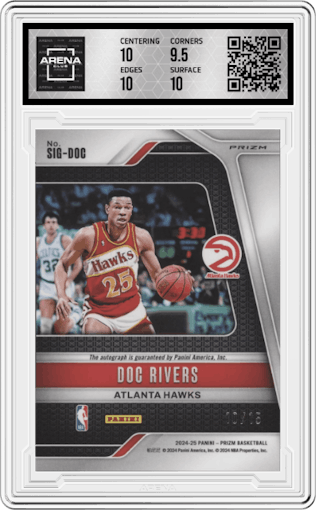 Doc Rivers from the 2024-25 Panini Prizm set featuring a Snakeskin Prizm parallel graded by Arena Club and given an overall grade of 10.