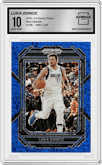 Luka Doncic from the 2022-23 Panini Prizm  set featuring a Blue Sparkle parallel graded by Arena Club and given an overall grade of 10.