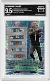 Ja'Marr Chase from the 2023 Panini Contenders Optic set featuring a Green Pulsar parallel graded by Arena Club and given an overall grade of 9.5.
