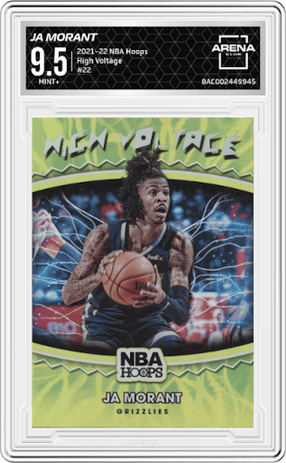 Ja Morant from the 2021-22 Panini NBA Hoops set graded by Arena Club and given an overall grade of 9.5.