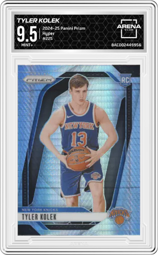 Tyler Kolek from the 2024-25 Panini Prizm set featuring a Hyper Prizm parallel graded by Arena Club and given an overall grade of 9.5.