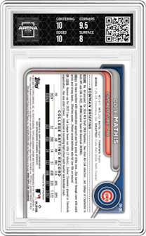Cole Mathis from the 2024 Bowman Draft set featuring a Orange Wave Refractor parallel graded by Arena Club and given an overall grade of 8.5.