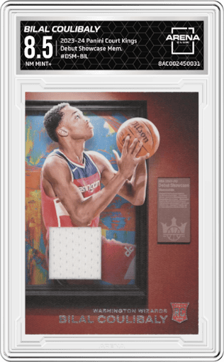 Bilal Coulibaly from the 2023-24 Panini Court Kings set graded by Arena Club and given an overall grade of 8.5.