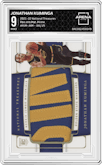Jonathan Kuminga from the 2021-22 Panini National Treasures set featuring a Prime  parallel graded by Arena Club and given an overall grade of 9.