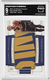 Jonathan Kuminga from the 2021-22 Panini National Treasures set featuring a Prime  parallel and given an overall grade of 9.
