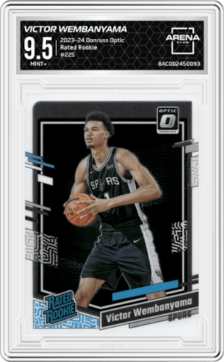 Victor Wembanyama from the 2023-24 Donruss Optic set graded by Arena Club and given an overall grade of 9.5.
