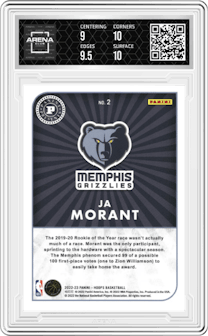 Ja Morant from the 2022-23 Panini NBA Hoops set graded by Arena Club and given an overall grade of 9.5.