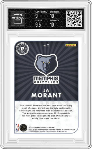 Ja Morant from the 2022-23 Panini NBA Hoops set graded by Arena Club and given an overall grade of 9.5.