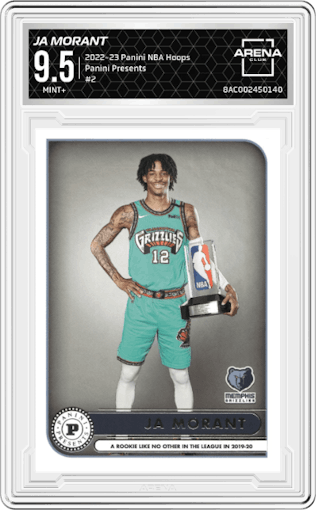 Ja Morant from the 2022-23 Panini NBA Hoops set graded by Arena Club and given an overall grade of 9.5.