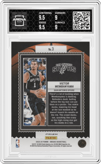Victor Wembanyama from the 2023-24 Panini Mosaic set featuring a Green Mosaic parallel graded by Arena Club and given an overall grade of 9.5.