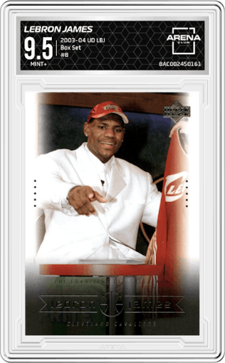 Lebron James from the 2003-04 Upper Deck LeBron James  set graded by Arena Club and given an overall grade of 9.5.
