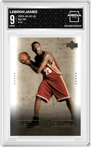 LeBron James from the 2003-04 Upper Deck LeBron James  set graded by Arena Club and given an overall grade of 9.