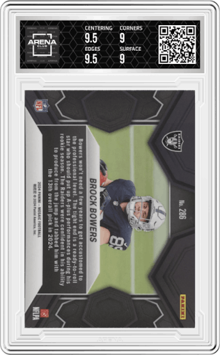 Brock Bowers from the 2024 Panini Mosaic set graded by Arena Club and given an overall grade of 9.5.