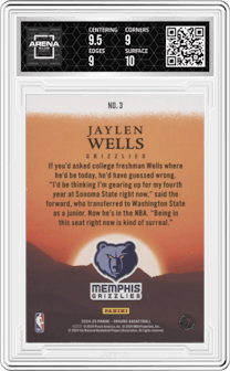 Jaylen Wells from the 2024-25 Panini Origins set graded by Arena Club and given an overall grade of 9.5.