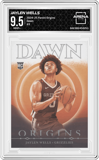 Jaylen Wells from the 2024-25 Panini Origins set graded by Arena Club and given an overall grade of 9.5.