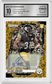 Daijun Edwards from the 2024 Panini Prizm set featuring a No Huddle Gold Prizm parallel graded by Arena Club and given an overall grade of 10.