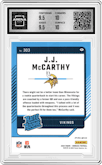 J.J. McCarthy from the 2024 Donruss set featuring a Pink parallel graded by Arena Club and given an overall grade of 10.