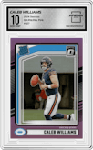 Caleb Williams from the 2024 Donruss set featuring a Pink parallel graded by Arena Club and given an overall grade of 10.