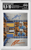 Ladd McConkey/Brenden Rice from the 2024 Panini Spectra set featuring a Neon Orange parallel graded by Arena Club and given an overall grade of 9.5.