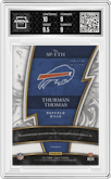 Thurman Thomas from the 2021 Panini Select set featuring a Gold Prizm parallel graded by Arena Club and given an overall grade of 9.5.