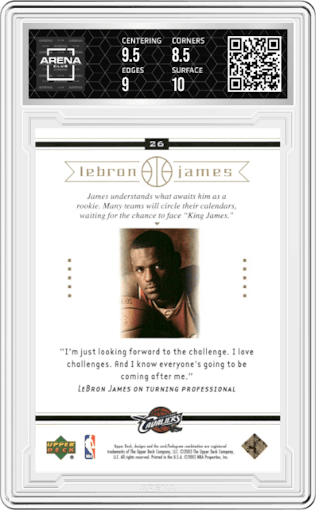 Lebron James from the 2003-04 Upper Deck LeBron James  set graded by Arena Club and given an overall grade of 9.