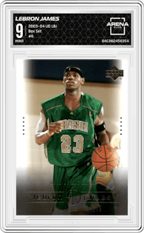 Lebron James from the 2003-04 Upper Deck LeBron James  set graded by Arena Club and given an overall grade of 9.