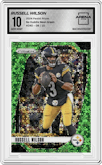 Russell Wilson from the 2024 Panini Prizm set featuring a No Huddle Neon Green parallel graded by Arena Club and given an overall grade of 10.