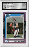 Caleb Williams from the 2024 Donruss set featuring a Pink parallel graded by Arena Club and given an overall grade of 10.