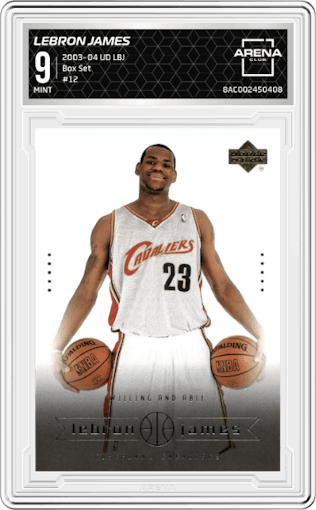 LeBron James from the 2003-04 Upper Deck LeBron James  set graded by Arena Club and given an overall grade of 9.