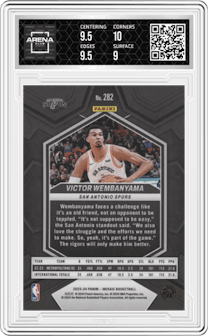 Victor Wembanyama from the 2023-24 Panini Mosaic set graded by Arena Club and given an overall grade of 9.5.