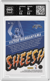 Victor Wembanyama from the 2023-24 Panini Hoops Premium Stock set graded by Arena Club and given an overall grade of 9.5.