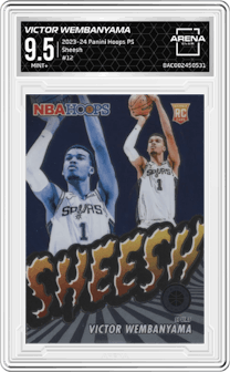 Victor Wembanyama from the 2023-24 Panini Hoops Premium Stock set graded by Arena Club and given an overall grade of 9.5.