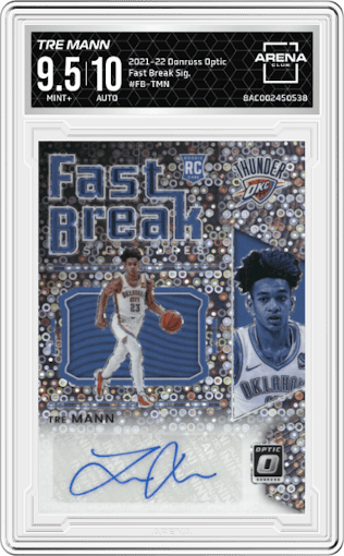 Tre Mann from the 2021-22 Panini Donruss Optic set graded by Arena Club and given an overall grade of 9.5.