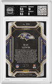 Ray Lewis from the 2021 Panini Select set featuring a Die-Cut Tie-Dye parallel graded by Arena Club and given an overall grade of 9.5.