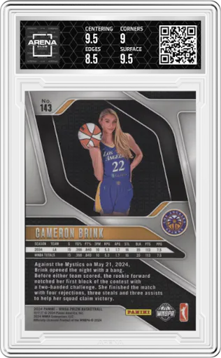 Cameron Brink from the 2024 Panini Prizm WNBA set graded by Arena Club and given an overall grade of 9.