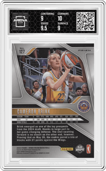 Cameron Brink from the 2024 Panini Prizm WNBA set featuring a Silver Prizm parallel graded by Arena Club and given an overall grade of 9.5.