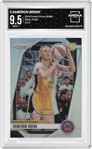 Cameron Brink from the 2024 Panini Prizm WNBA set featuring a Silver Prizm parallel graded by Arena Club and given an overall grade of 9.5.