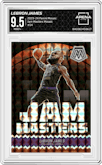 LeBron James from the 2023-24 Panini Mosaic set featuring a Mosaic parallel graded by Arena Club and given an overall grade of 9.5.