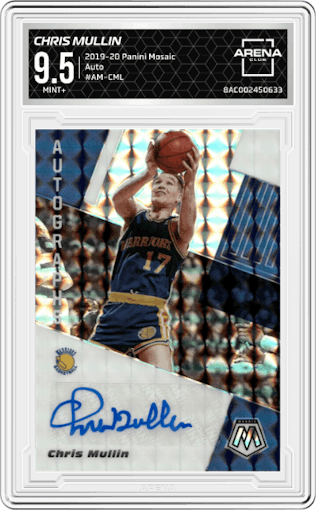 Chris Mullin from the 2019-20 Panini Mosaic  set graded by Arena Club and given an overall grade of 9.5.