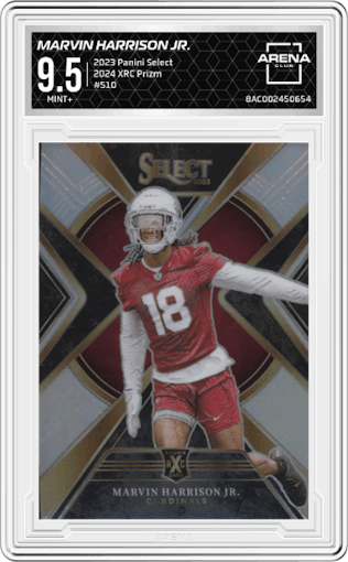 Marvin Harrison Jr. from the 2023 Panini Select set graded by Arena Club and given an overall grade of 9.5.