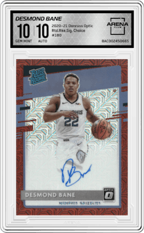 Desmond Bane from the 2020-21 Panini Donruss Optic set featuring a Choice parallel and given an overall grade of 10.