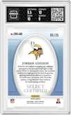 Jordan Addison from the 2023 Panini Select set featuring a Tie-Dye Prizm parallel graded by Arena Club and given an overall grade of 9.5.
